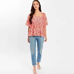 Women's Square Neck Puff Sleeve Short Blouse