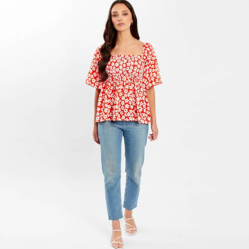 Women's Square Neck Puff Sleeve Short Blouse