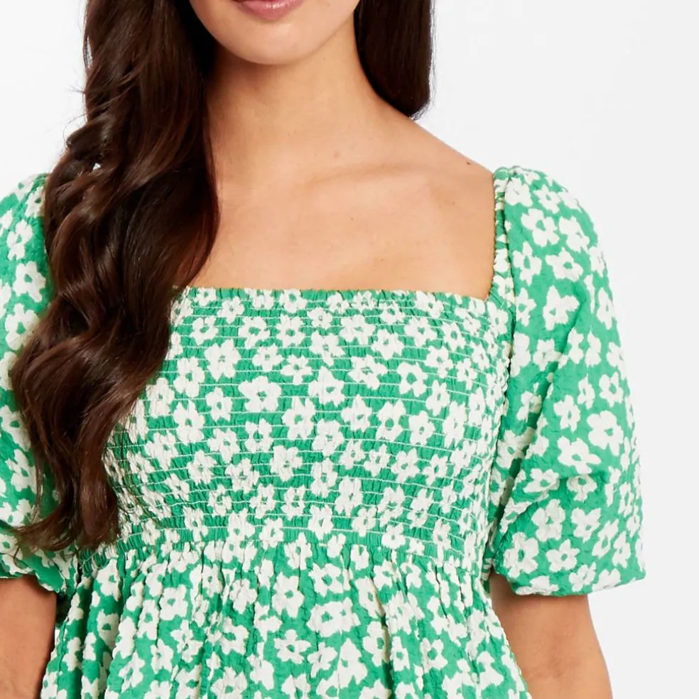 Women's Square Neck Puff Sleeve Short Blouse