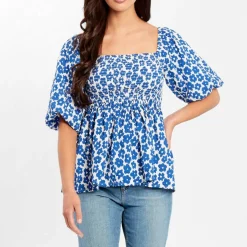 Women's Square Neck Puff Sleeve Short Blouse