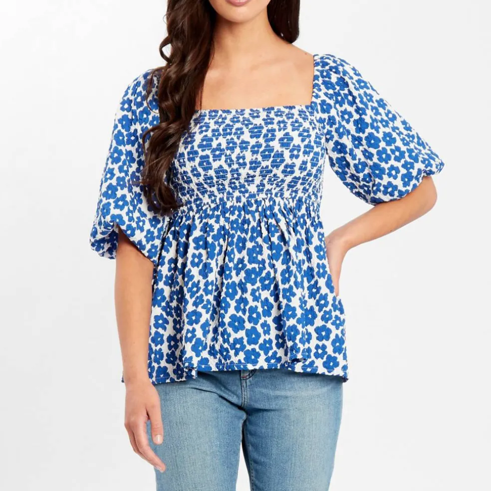 Women's Square Neck Puff Sleeve Short Blouse