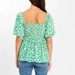 Women's Square Neck Puff Sleeve Short Blouse