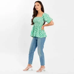Women's Square Neck Puff Sleeve Short Blouse