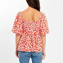 Women's Square Neck Puff Sleeve Short Blouse