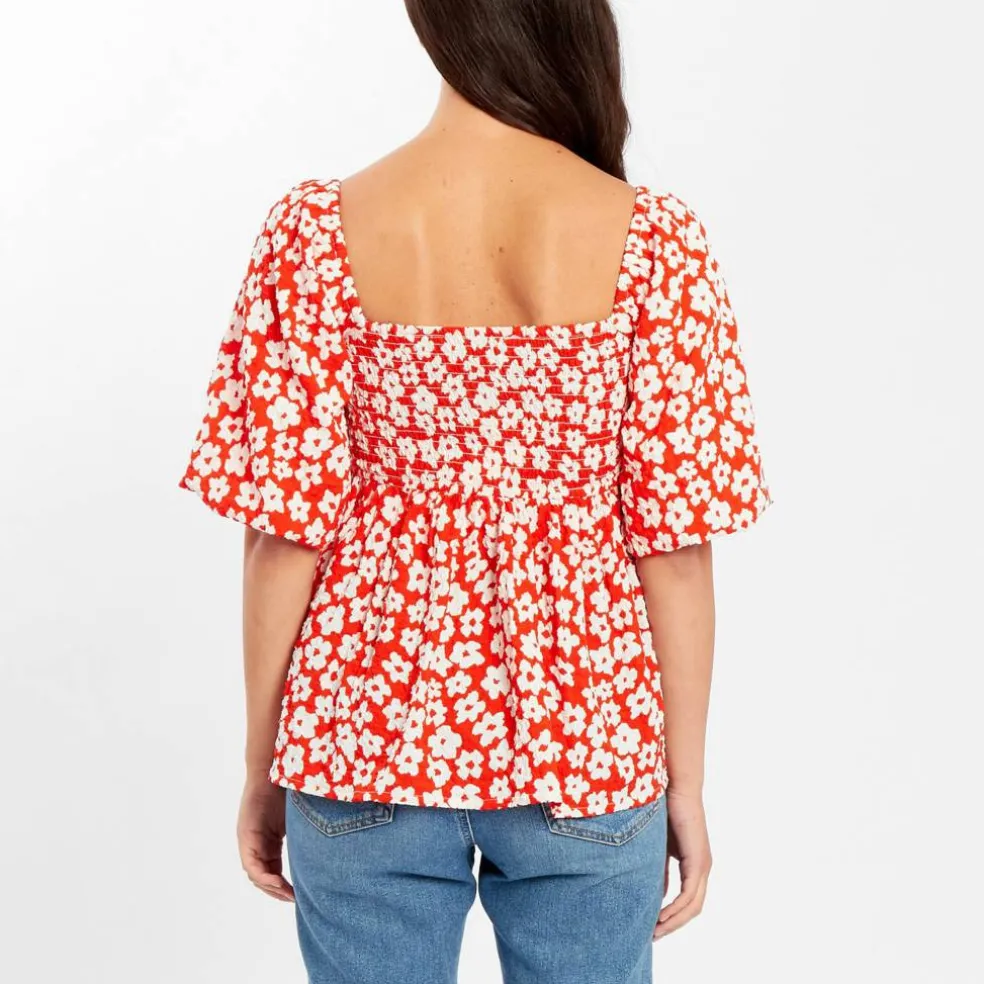 Women's Square Neck Puff Sleeve Short Blouse