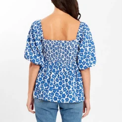 Women's Square Neck Puff Sleeve Short Blouse