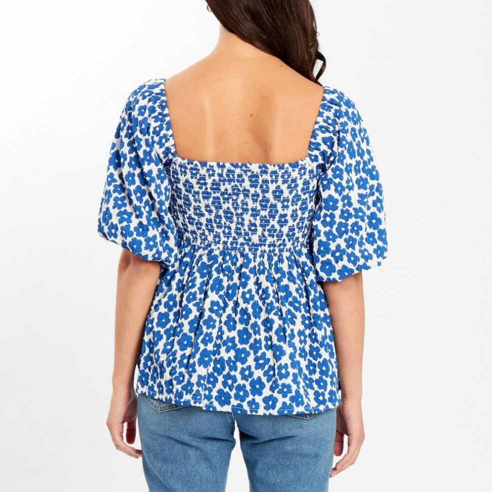 Women's Square Neck Puff Sleeve Short Blouse