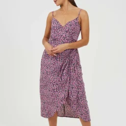 Womens Strappy Printed Dress with Knot Detail