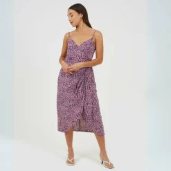 Womens Strappy Printed Dress with Knot Detail