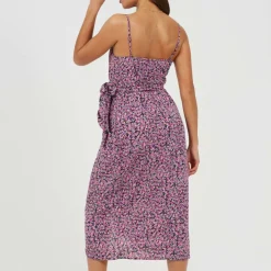 Womens Strappy Printed Dress with Knot Detail