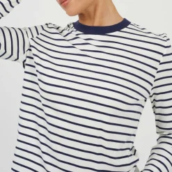 Womens Striped Long Sleeve T-Shirt with Contrast Collar