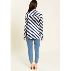 Women's Stripe Satin Long-Sleeve Blouse