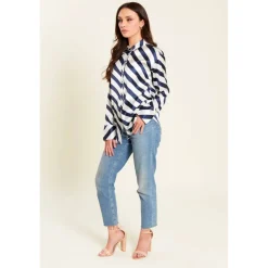 Women's Stripe Satin Long-Sleeve Blouse