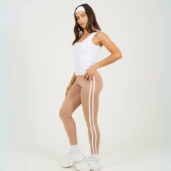 Womens Taupe Leggings with Side Stripe Detail
