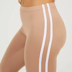 Womens Taupe Leggings with Side Stripe Detail