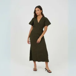 Womens Tie Back Midi A Line Dress