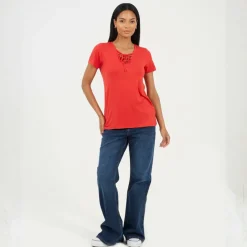 Womens Tie Detail Eyelet Neck T-shirt