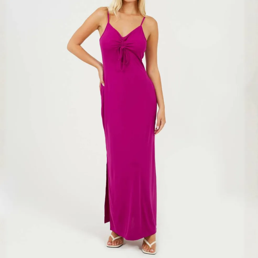 Womens Tie Front Cami Maxi Dress