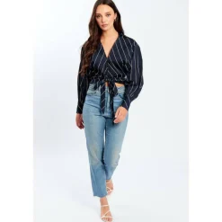 Women's Tie Front Long-Sleeve Patterned Shirt