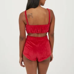 Womens Velour Braletter and Matching Shorts Lounge Set