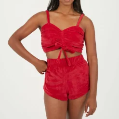 Womens Velour Braletter and Matching Shorts Lounge Set