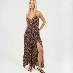 Womens Vest Top Paisley Print Jumpsuit with Split Leg Detail