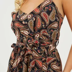 Womens Vest Top Paisley Print Jumpsuit with Split Leg Detail