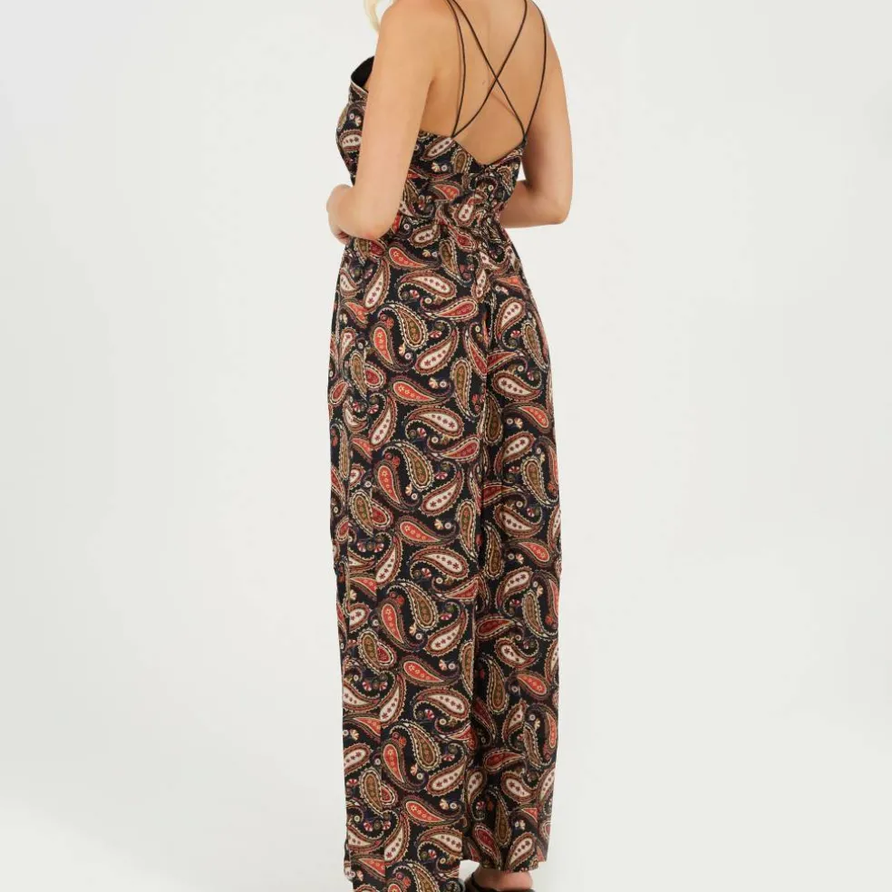 Womens Vest Top Paisley Print Jumpsuit with Split Leg Detail