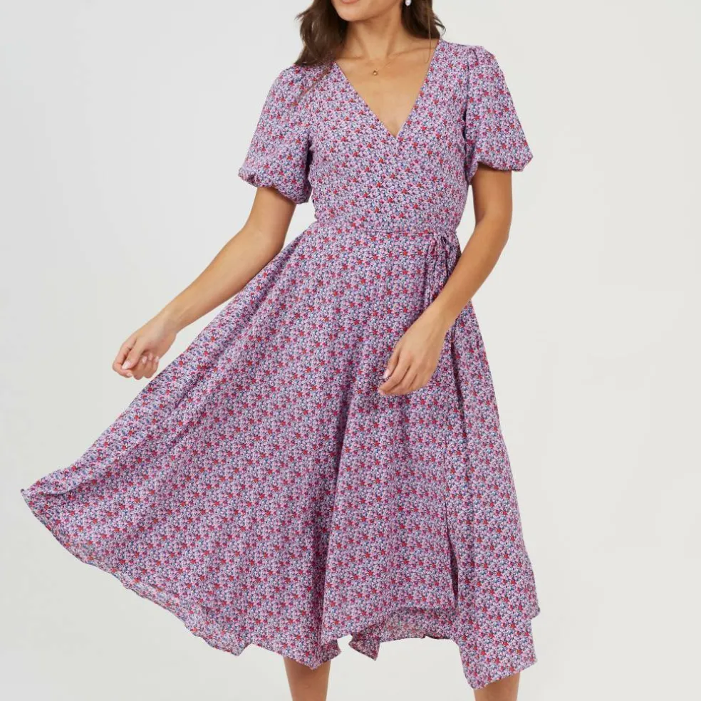 Womens V-neck Floral Wrap Dress