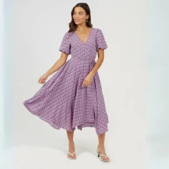 Womens V-neck Floral Wrap Dress