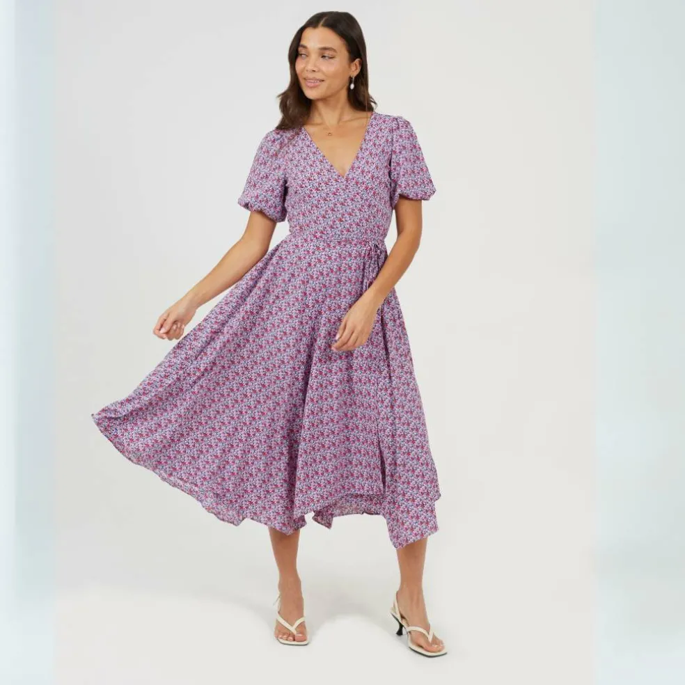Womens V-neck Floral Wrap Dress