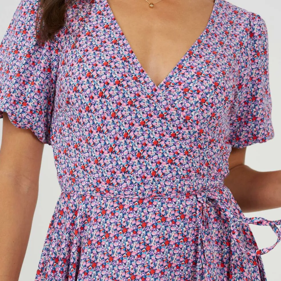 Womens V-neck Floral Wrap Dress