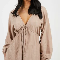 Womens V-neck Long Puff Sleeve Mini Dress