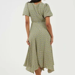 Womens V-neck Midi Floral Wrap Dress