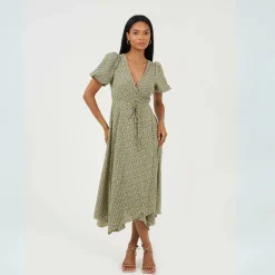 Womens V-neck Midi Floral Wrap Dress