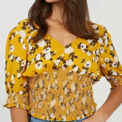 Womens V-Neck Short Sleeve Floral Blouse
