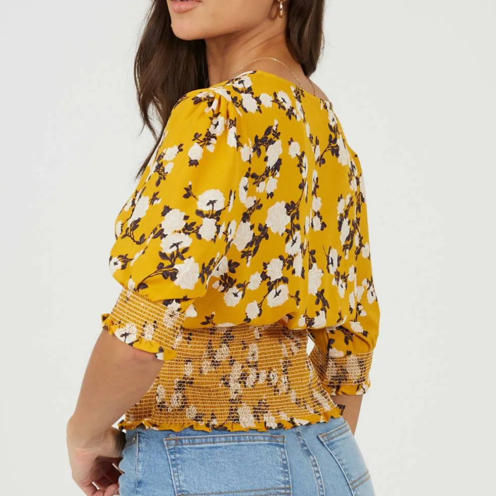 Womens V-Neck Short Sleeve Floral Blouse