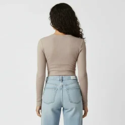 Women's Waffle LSBaby Cotton Crew Neck Slim Fit Long Sleeve T-Shirt