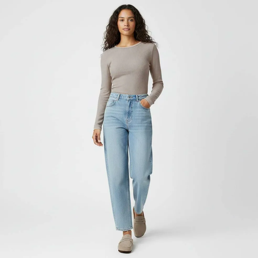 Women's Waffle LSBaby Cotton Crew Neck Slim Fit Long Sleeve T-Shirt