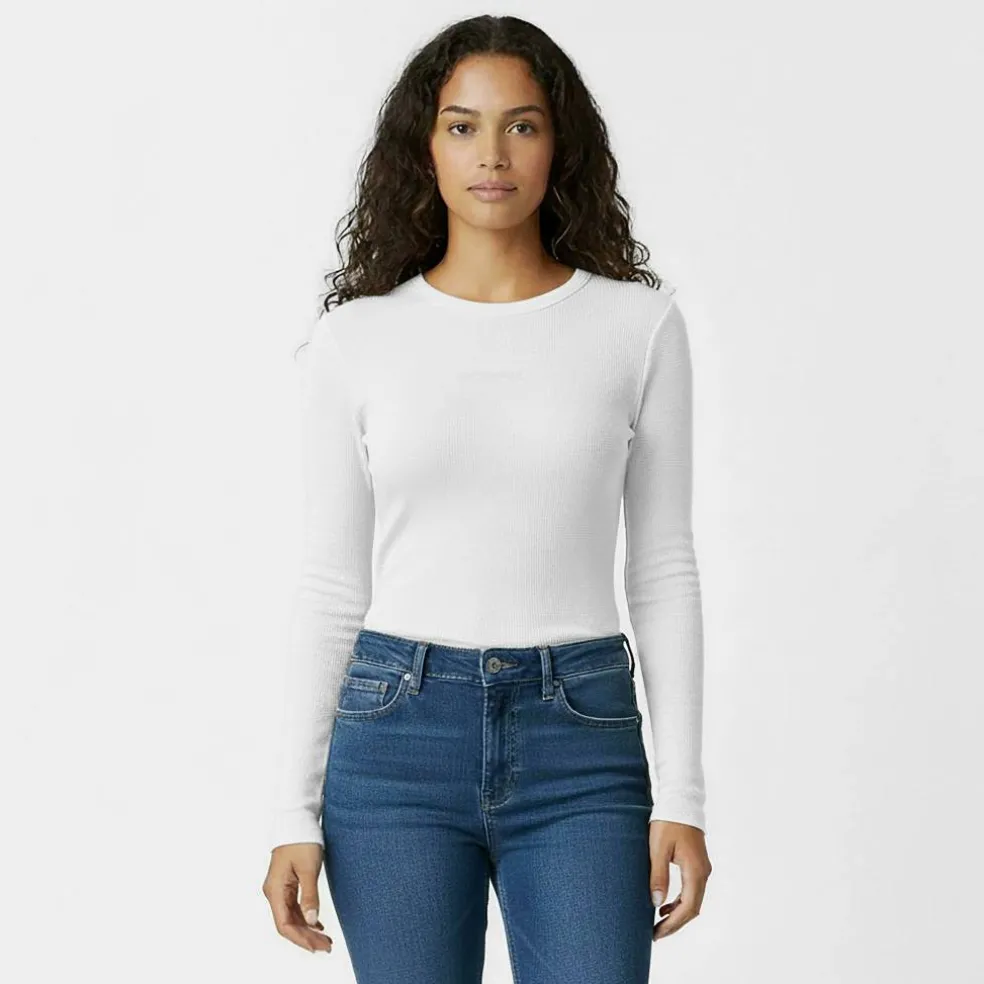 Women's Waffle LSBaby Cotton Crew Neck Slim Fit Long Sleeve T-Shirt
