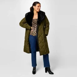 Women's Water Resistant Faux Fur Collar Long Sleeve Short Puffer Jacket