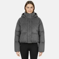 Women's Wind Resistant Detachable Hood Long Sleeve Short Puffer Jacket