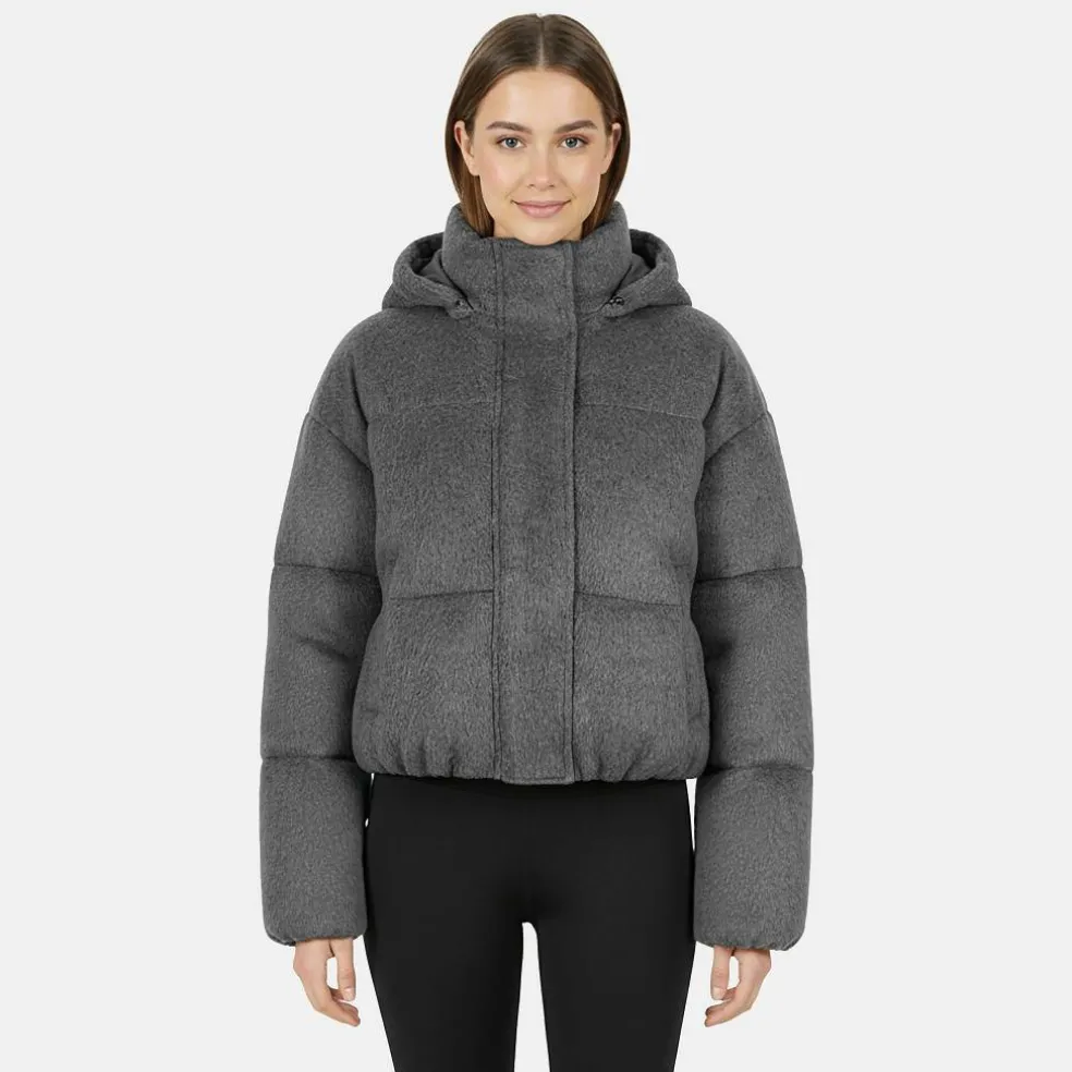 Women's Wind Resistant Detachable Hood Long Sleeve Short Puffer Jacket