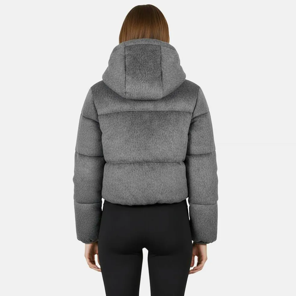 Women's Wind Resistant Detachable Hood Long Sleeve Short Puffer Jacket