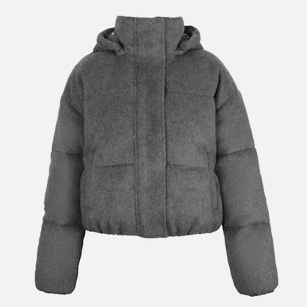 Women's Wind Resistant Detachable Hood Long Sleeve Short Puffer Jacket