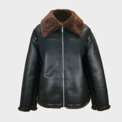 Women's Wind Resistant Hip Length Long Sleeve Faux Leather Jacket