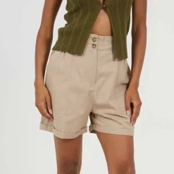 Womens Woven Shorts with Button Waist