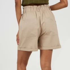 Womens Woven Shorts with Button Waist