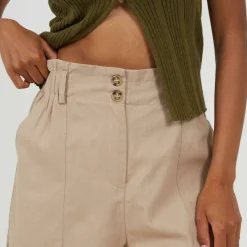 Womens Woven Shorts with Button Waist