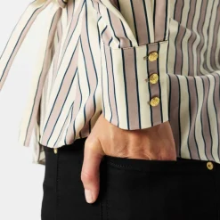 Women's Wrap Stripe Long-Sleeve Blouse